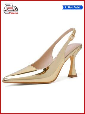 Slingback Kitten Heels Pointy Toe Chunky High Heels for Wedding Prom Party